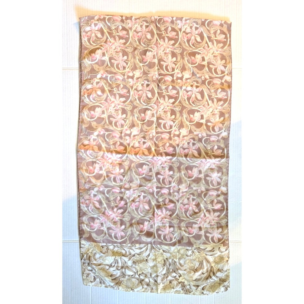 Exquisite 60" x 17" Silk Scarf - Exclusively Made for The Met, Pink Floral Print